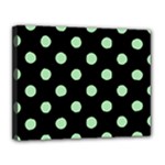 Polka Dots - Celadon Green on Black Canvas 14  x 11  (Stretched)