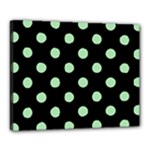 Polka Dots - Celadon Green on Black Canvas 20  x 16  (Stretched)