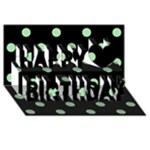 Polka Dots - Celadon Green on Black Happy Birthday 3D Greeting Card (8x4)