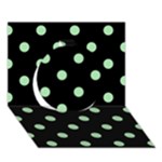 Polka Dots - Celadon Green on Black Circle 3D Greeting Card (7x5)