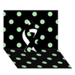 Polka Dots - Celadon Green on Black Ribbon 3D Greeting Card (7x5)