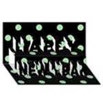 Polka Dots - Celadon Green on Black Happy New Year 3D Greeting Card (8x4)
