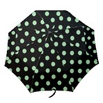 Polka Dots - Celadon Green on Black Folding Umbrella