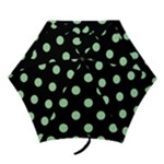 Polka Dots - Celadon Green on Black Mini Umbrella