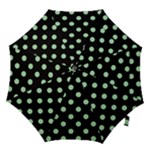 Polka Dots - Celadon Green on Black Hook Handle Umbrella (Medium)