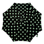 Polka Dots - Celadon Green on Black Hook Handle Umbrella (Small)