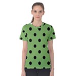 Polka Dots - Black on Dollar Bill Green Women s Cotton Tee