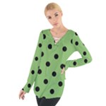 Polka Dots - Black on Dollar Bill Green Women s Tie Up Tee
