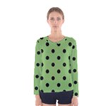 Polka Dots - Black on Dollar Bill Green Women s Long Sleeve T-shirt