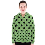 Polka Dots - Black on Dollar Bill Green Women s Zipper Hoodie