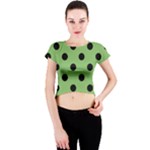 Polka Dots - Black on Dollar Bill Green Crew Neck Crop Top