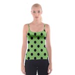 Polka Dots - Black on Dollar Bill Green Spaghetti Strap Top