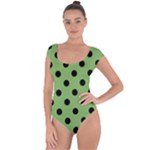 Polka Dots - Black on Dollar Bill Green Short Sleeve Leotard (Ladies)