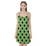 Polka Dots - Black on Dollar Bill Green Satin Night Slip