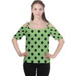 Polka Dots - Black on Dollar Bill Green Women s Cutout Shoulder Tee