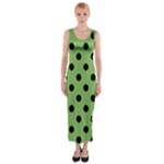 Polka Dots - Black on Dollar Bill Green Fitted Maxi Dress