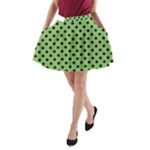 Polka Dots - Black on Dollar Bill Green A-Line Pocket Skirt