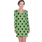 Polka Dots - Black on Dollar Bill Green Long Sleeve Nightdress