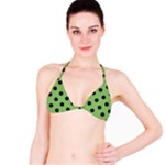 Polka Dots - Black on Dollar Bill Green Bikini Top