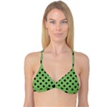 Polka Dots - Black on Dollar Bill Green Reversible Tri Bikini Top