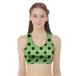 Polka Dots - Black on Dollar Bill Green Women s Sports Bra with Border