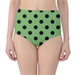 Polka Dots - Black on Dollar Bill Green High-Waist Bikini Bottoms