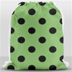 Polka Dots - Black on Dollar Bill Green Drawstring Bag (Large)