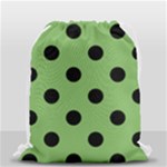 Polka Dots - Black on Dollar Bill Green Drawstring Bag (Small)