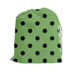 Polka Dots - Black on Dollar Bill Green Drawstring Pouch (XXl)