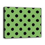 Polka Dots - Black on Dollar Bill Green Canvas 14  x 11  (Stretched)