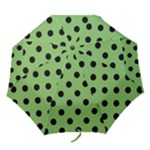 Polka Dots - Black on Dollar Bill Green Folding Umbrella