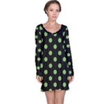 Polka Dots - Dollar Bill Green on Black Long Sleeve Nightdress