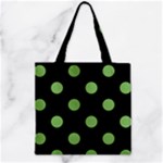 Polka Dots - Dollar Bill Green on Black Zipper Grocery Tote Bag