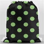 Polka Dots - Dollar Bill Green on Black Drawstring Bag (Large)