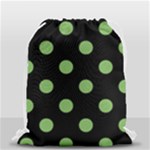 Polka Dots - Dollar Bill Green on Black Drawstring Bag (Small)