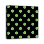 Polka Dots - Dollar Bill Green on Black Mini Canvas 6  x 6  (Stretched)