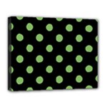 Polka Dots - Dollar Bill Green on Black Canvas 14  x 11  (Stretched)