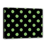 Polka Dots - Dollar Bill Green on Black Canvas 16  x 12  (Stretched)