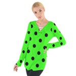 Polka Dots - Black on Neon Green Women s Tie Up Tee