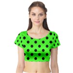 Polka Dots - Black on Neon Green Short Sleeve Crop Top (Tight Fit)