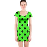Polka Dots - Black on Neon Green Short Sleeve Bodycon Dress