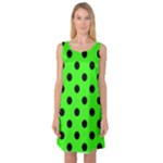 Polka Dots - Black on Neon Green Sleeveless Satin Nightdress