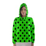 Polka Dots - Black on Neon Green Hooded Wind Breaker (Women)