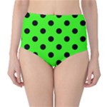Polka Dots - Black on Neon Green High-Waist Bikini Bottoms