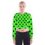 Polka Dots - Black on Neon Green Women s Cropped Sweatshirt
