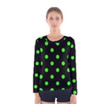Polka Dots - Neon Green on Black Women s Long Sleeve T-shirt