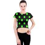 Polka Dots - Neon Green on Black Crew Neck Crop Top