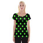 Polka Dots - Neon Green on Black Women s Cap Sleeve Top
