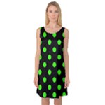 Polka Dots - Neon Green on Black Sleeveless Satin Nightdress