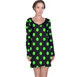 Polka Dots - Neon Green on Black Long Sleeve Nightdress